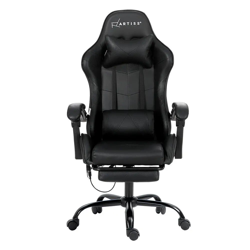 Artiss 6 Point Massage Gaming Office Chair Footrest Black - Furniture > Office