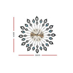 Artiss 60cm Wall Clock Large 3D Peacock Crystal Silver - Home & Garden > Decor > Clocks