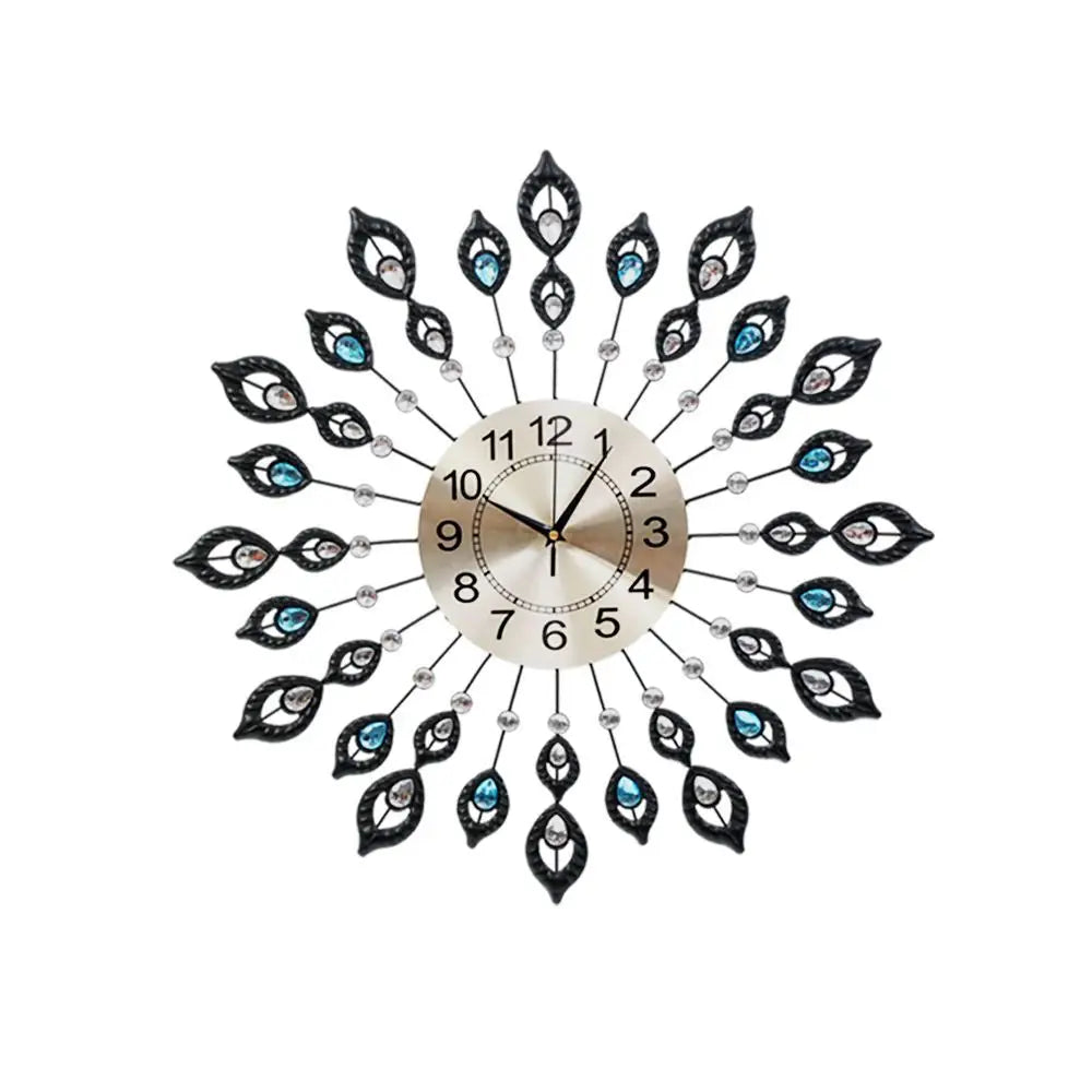 Artiss 60cm Wall Clock Large 3D Peacock Crystal Silver - Home & Garden > Decor > Clocks