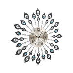 Artiss 60cm Wall Clock Large 3D Peacock Crystal Silver - Home & Garden > Decor > Clocks