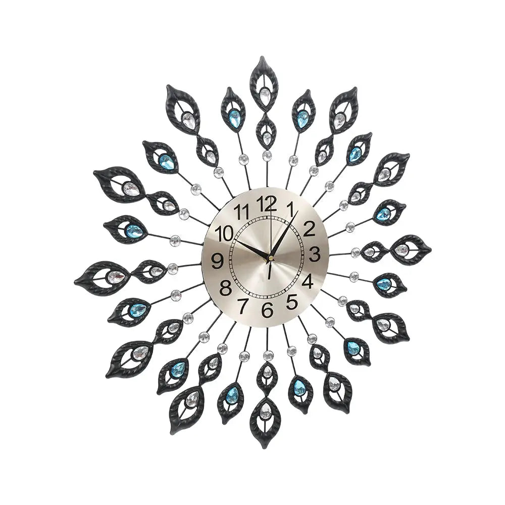 Artiss 60cm Wall Clock Large 3D Peacock Crystal Silver - Home & Garden > Decor > Clocks