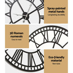 Artiss 60cm Wall Clock Large Roman Numerals Metal Black - Home & Garden > Decor > Clocks