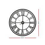 Artiss 60cm Wall Clock Large Roman Numerals Metal Black - Home & Garden > Decor > Clocks