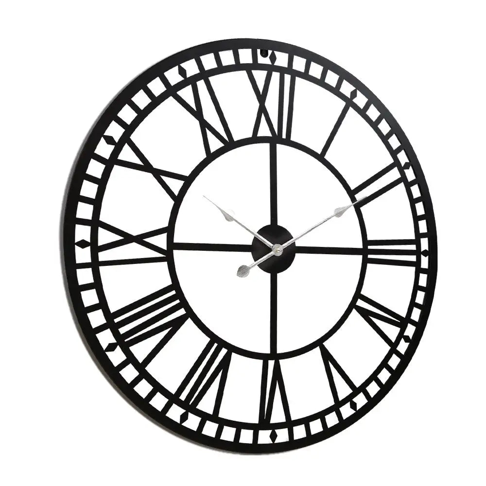 Artiss 60cm Wall Clock Large Roman Numerals Metal Black - Home & Garden > Decor > Clocks