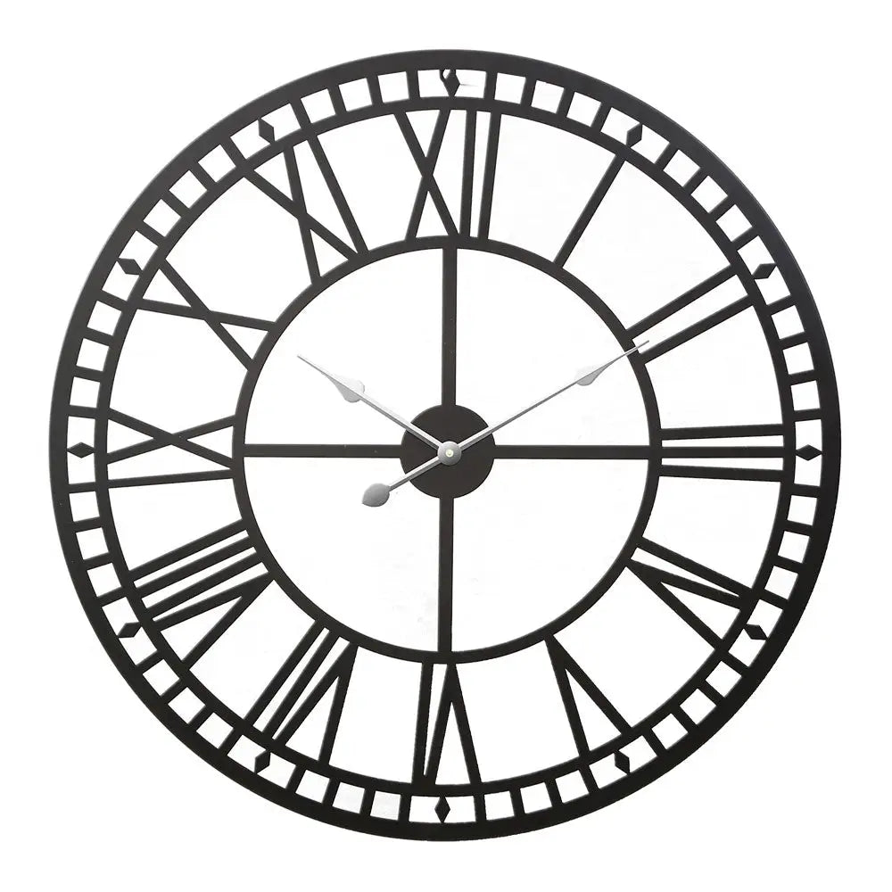 Artiss 60cm Wall Clock Large Roman Numerals Metal Black - Home & Garden > Decor > Clocks