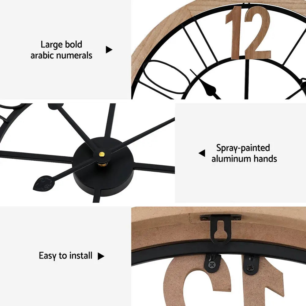 Artiss 60CM Wall Clock Wooden - Home & Garden > Decor > Clocks