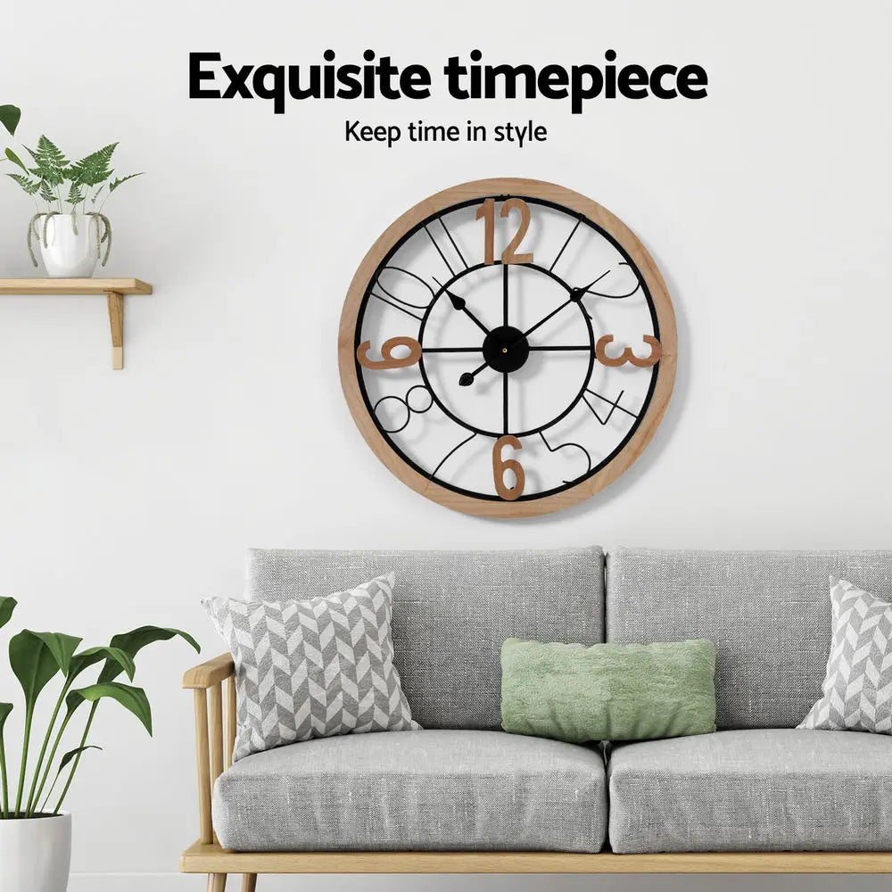 Artiss 60CM Wall Clock Wooden - Home & Garden > Decor > Clocks