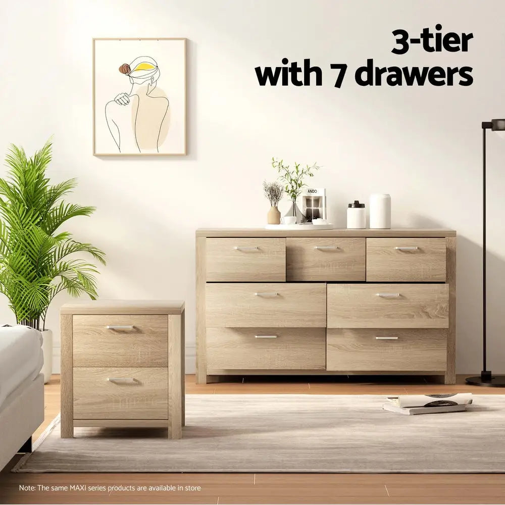 Artiss 7 Chest of Drawers - MAXI Pine - Furniture > Bedroom > Dressers