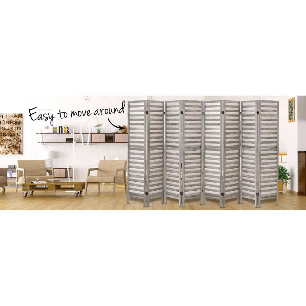 Artiss 8 Panel Room Divider Screen 326x170cm Louver Grey - Furniture > Bedroom > Room Dividers
