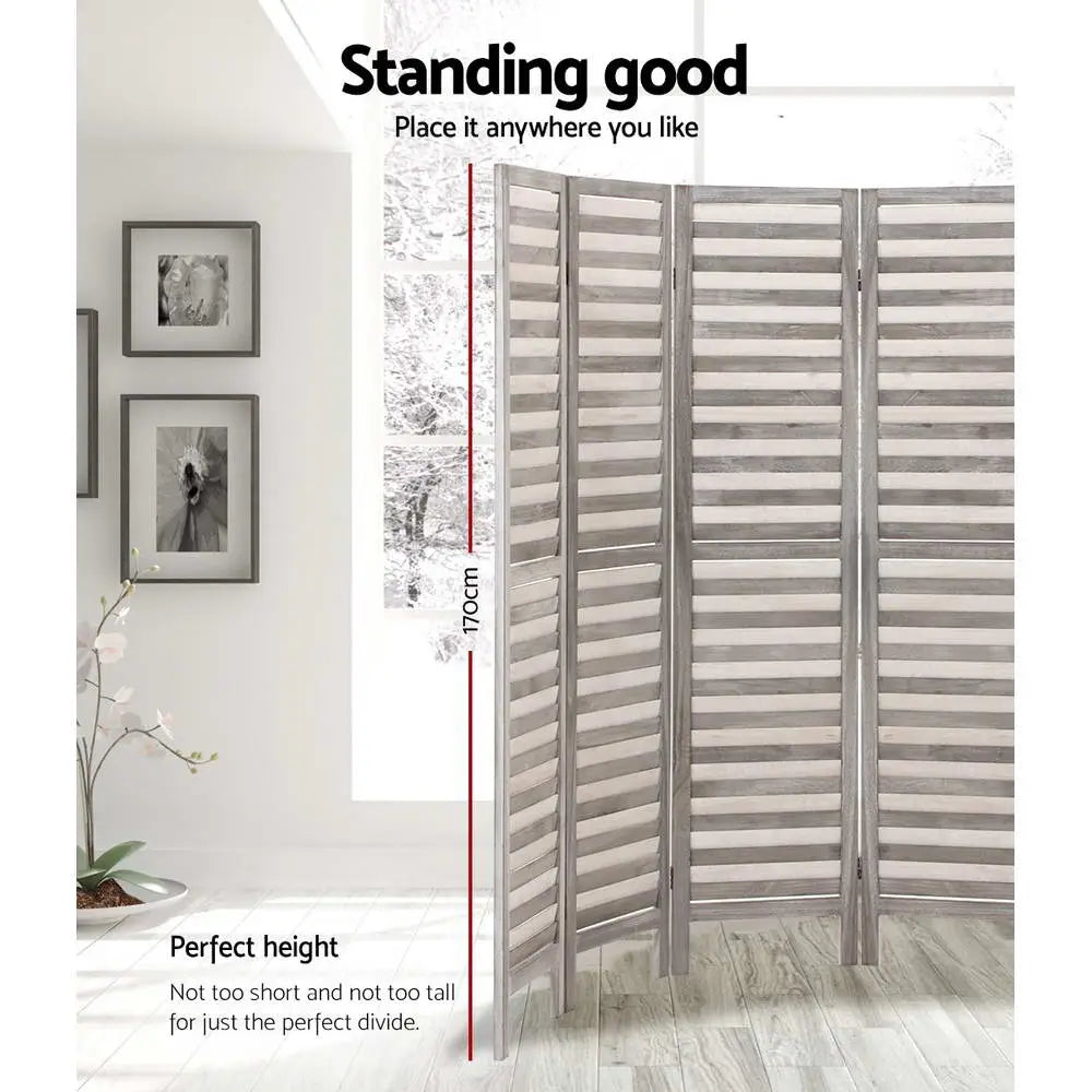 Artiss 8 Panel Room Divider Screen 326x170cm Louver Grey - Furniture > Bedroom > Room Dividers