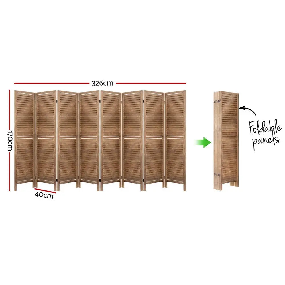Artiss 8 Panel Room Divider Screen 326x170cm Louver Oak - Furniture > Living Room