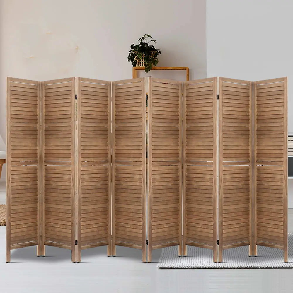 Artiss 8 Panel Room Divider Screen 326x170cm Louver Oak - Furniture > Living Room