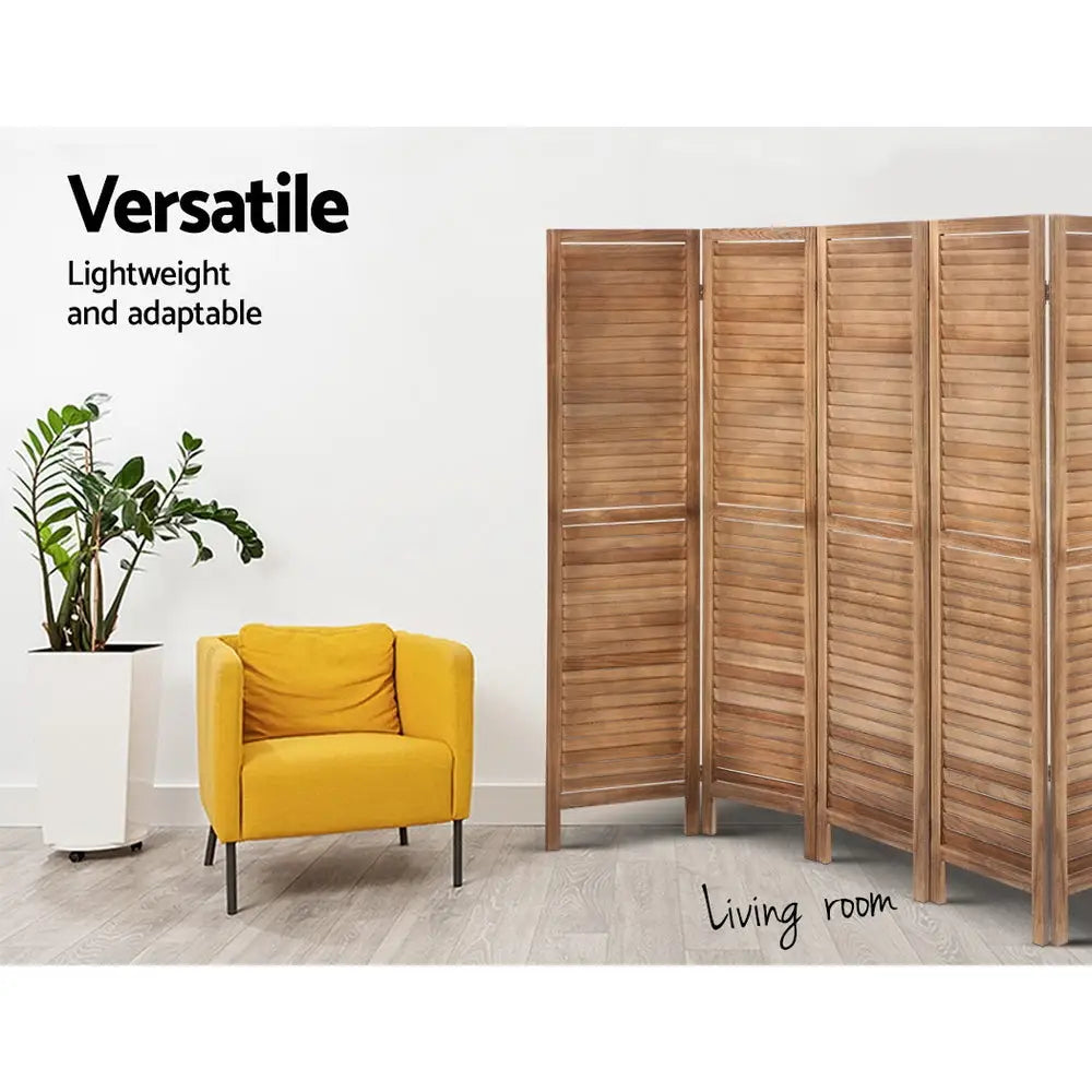 Artiss 8 Panel Room Divider Screen 326x170cm Louver Oak - Furniture > Living Room