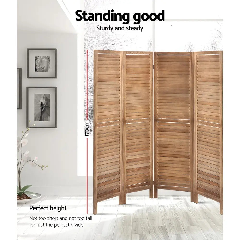 Artiss 8 Panel Room Divider Screen 326x170cm Louver Oak - Furniture > Living Room