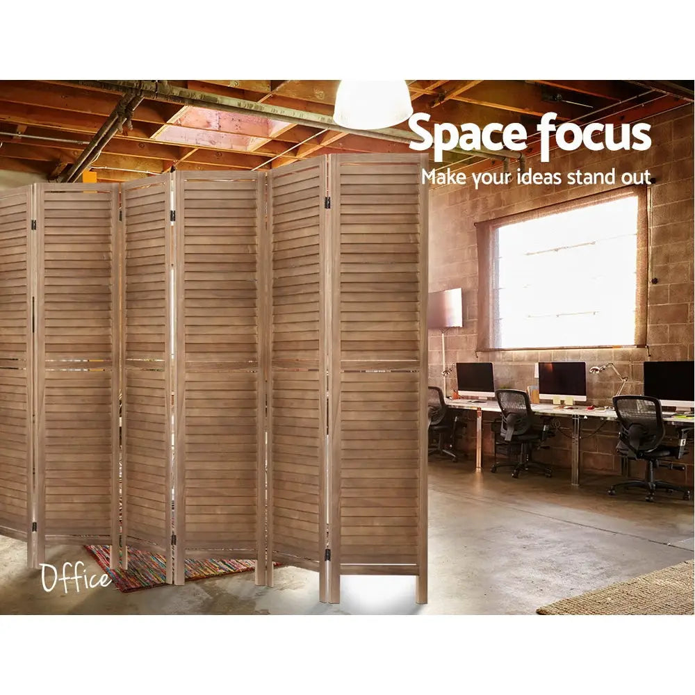 Artiss 8 Panel Room Divider Screen 326x170cm Louver Oak - Furniture > Living Room