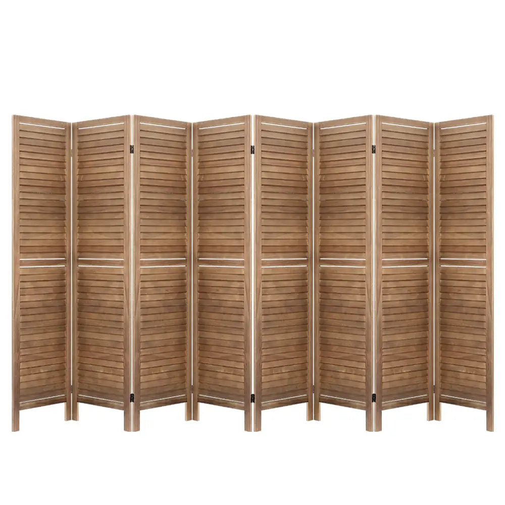 Artiss 8 Panel Room Divider Screen 326x170cm Louver Oak - Furniture > Living Room