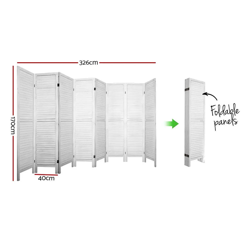 Artiss 8 Panel Room Divider Screen 326x170cm Louver White - Furniture > Living Room