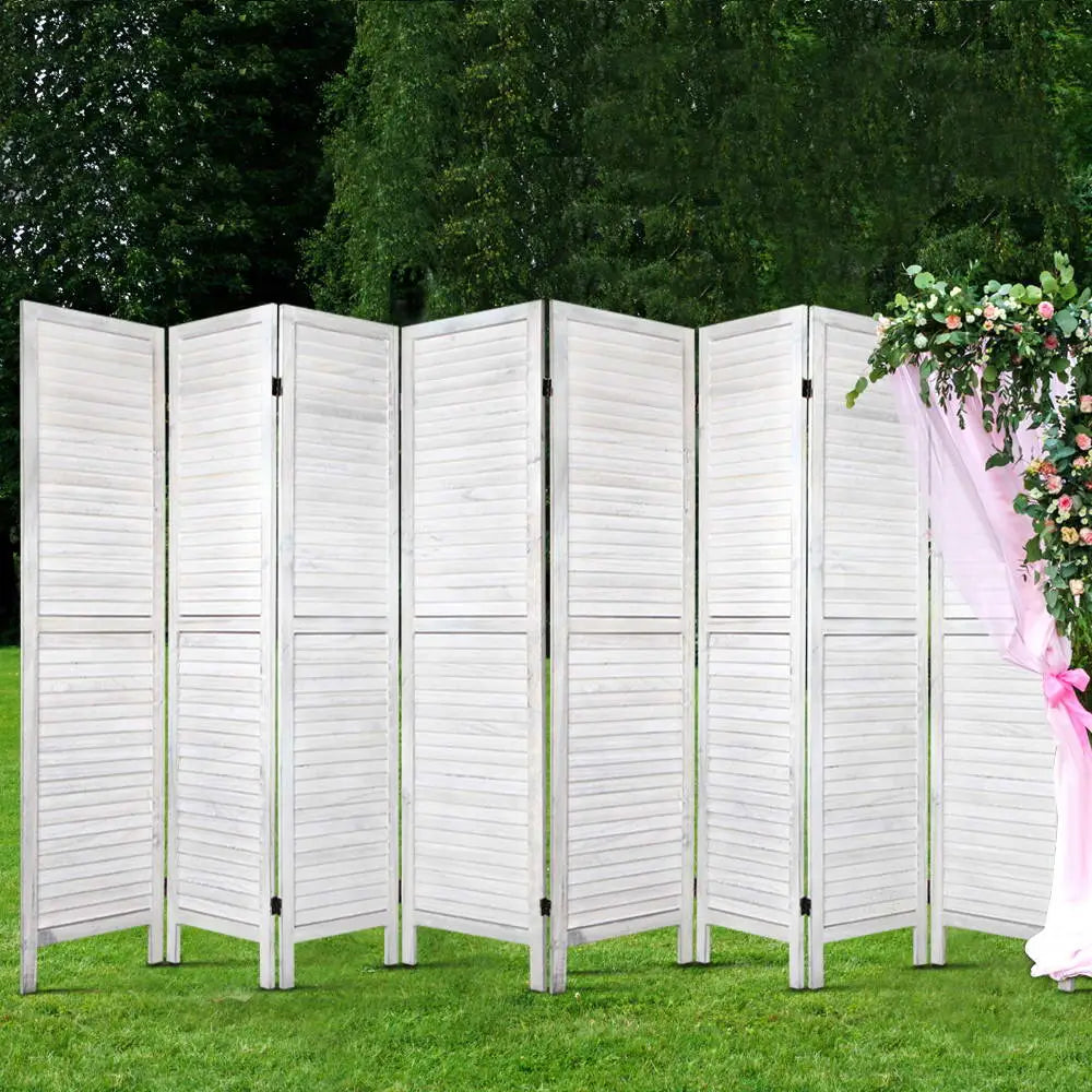 Artiss 8 Panel Room Divider Screen 326x170cm Louver White - Furniture > Living Room