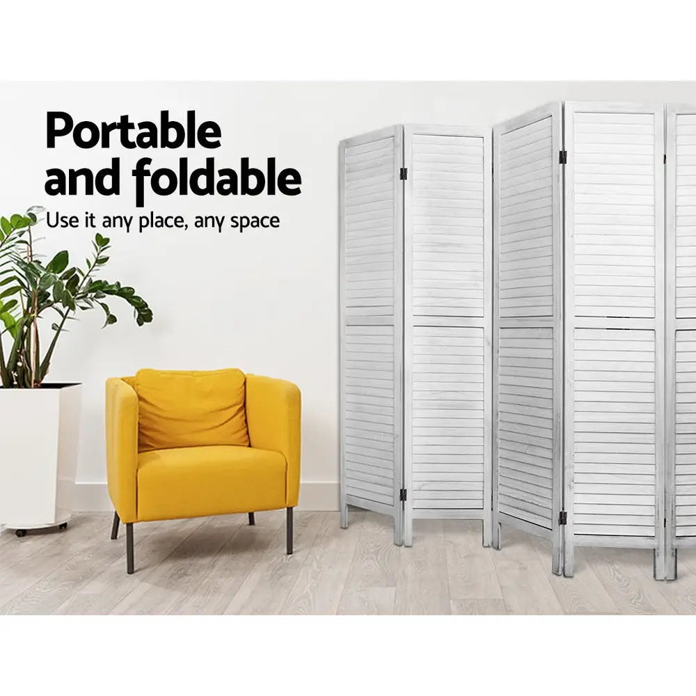 Artiss 8 Panel Room Divider Screen 326x170cm Louver White - Furniture > Living Room