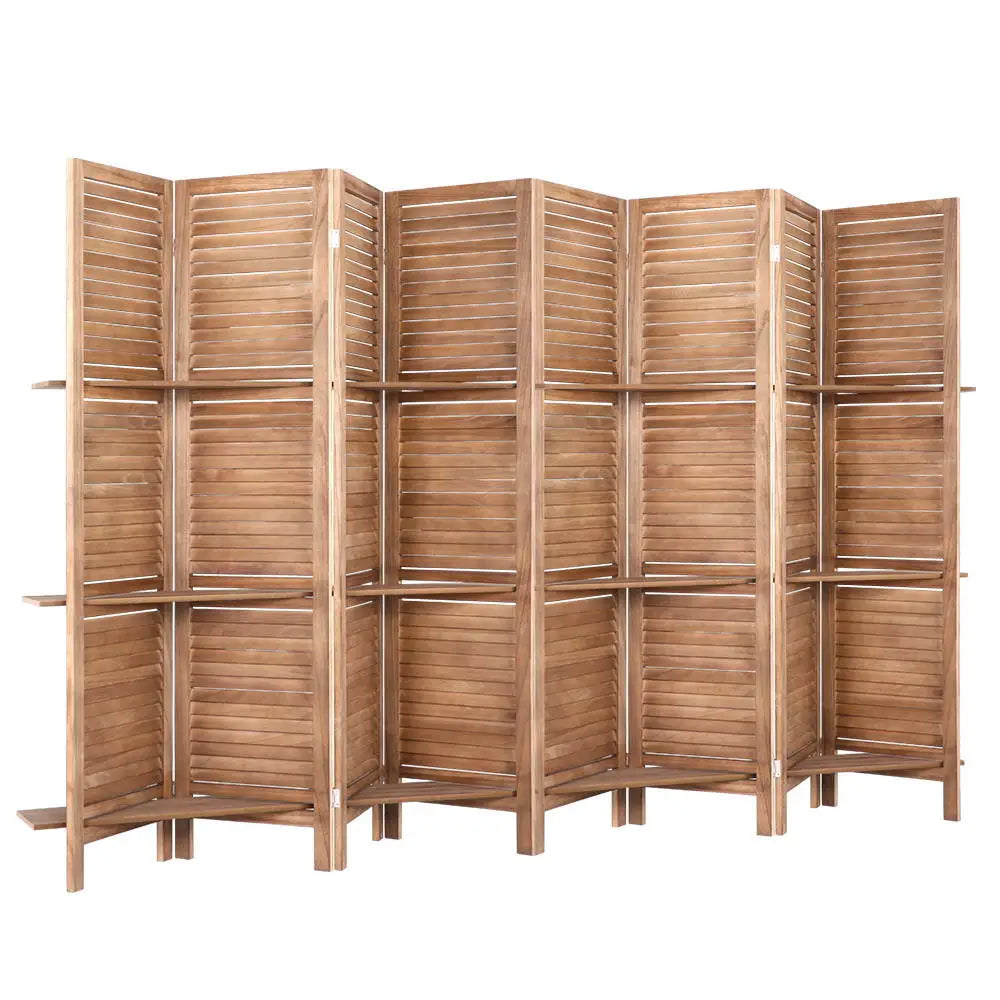 Artiss 8 Panel Room Divider Screen 326x170cm Shelf Oak - Furniture > Living Room