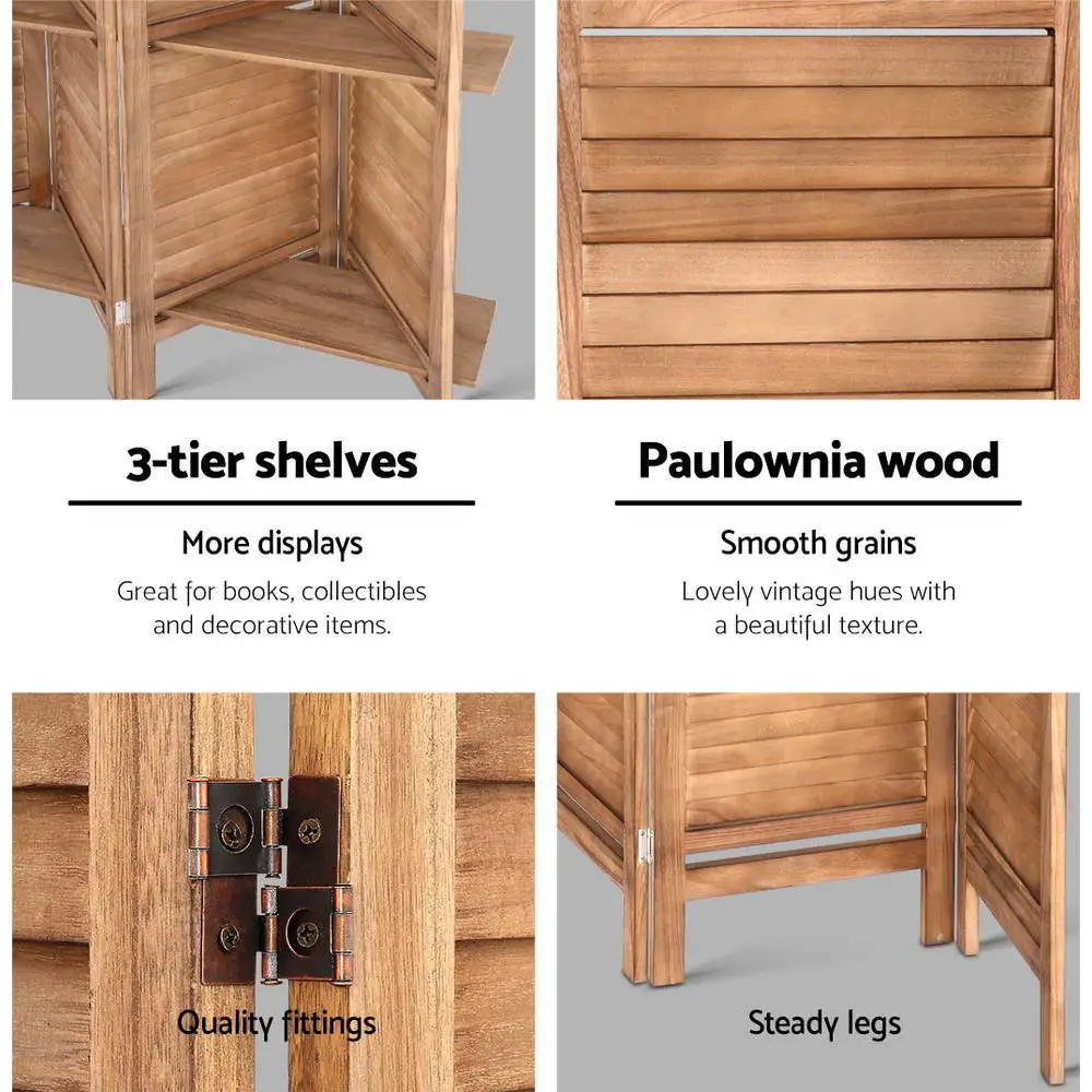 Artiss 8 Panel Room Divider Screen 326x170cm Shelf Oak - Furniture > Living Room