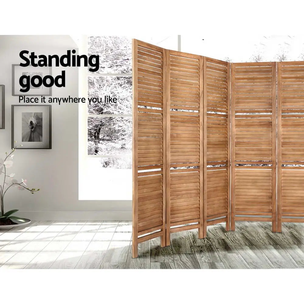 Artiss 8 Panel Room Divider Screen 326x170cm Shelf Oak - Furniture > Living Room
