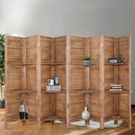 Artiss 8 Panel Room Divider Screen 326x170cm Shelf Oak - Furniture > Living Room