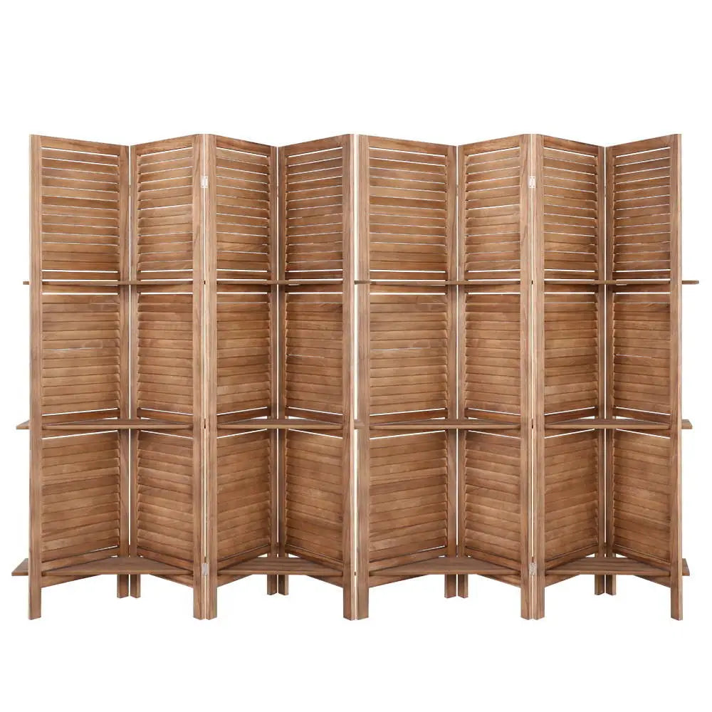Artiss 8 Panel Room Divider Screen 326x170cm Shelf Oak - Furniture > Living Room