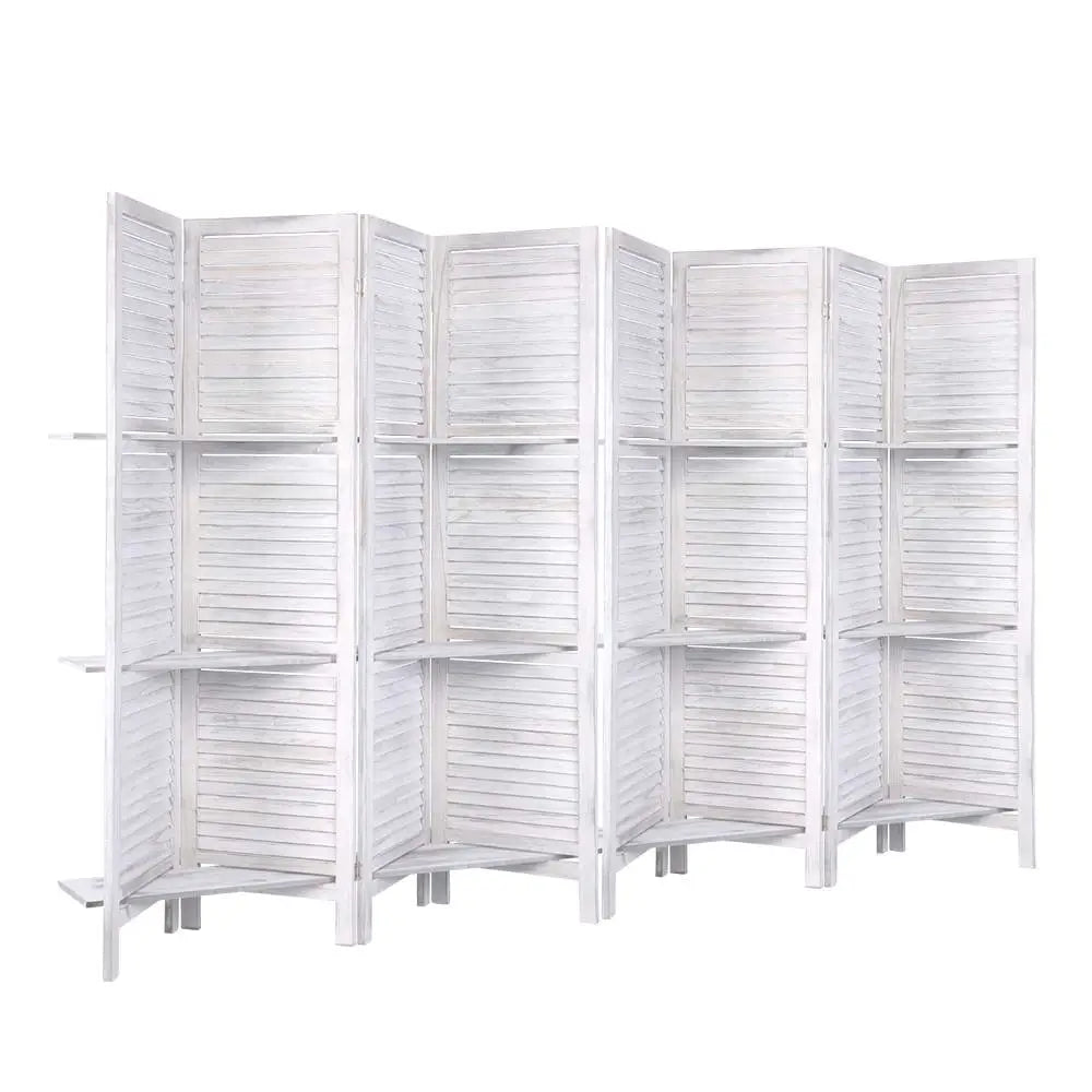 Artiss 8 Panel Room Divider Screen 326x170cm Shelf White - Furniture > Living Room