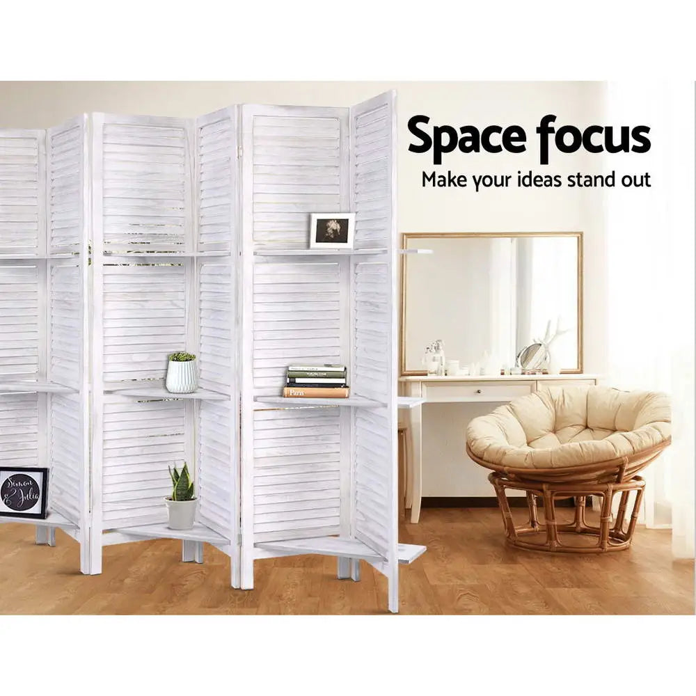 Artiss 8 Panel Room Divider Screen 326x170cm Shelf White - Furniture > Living Room