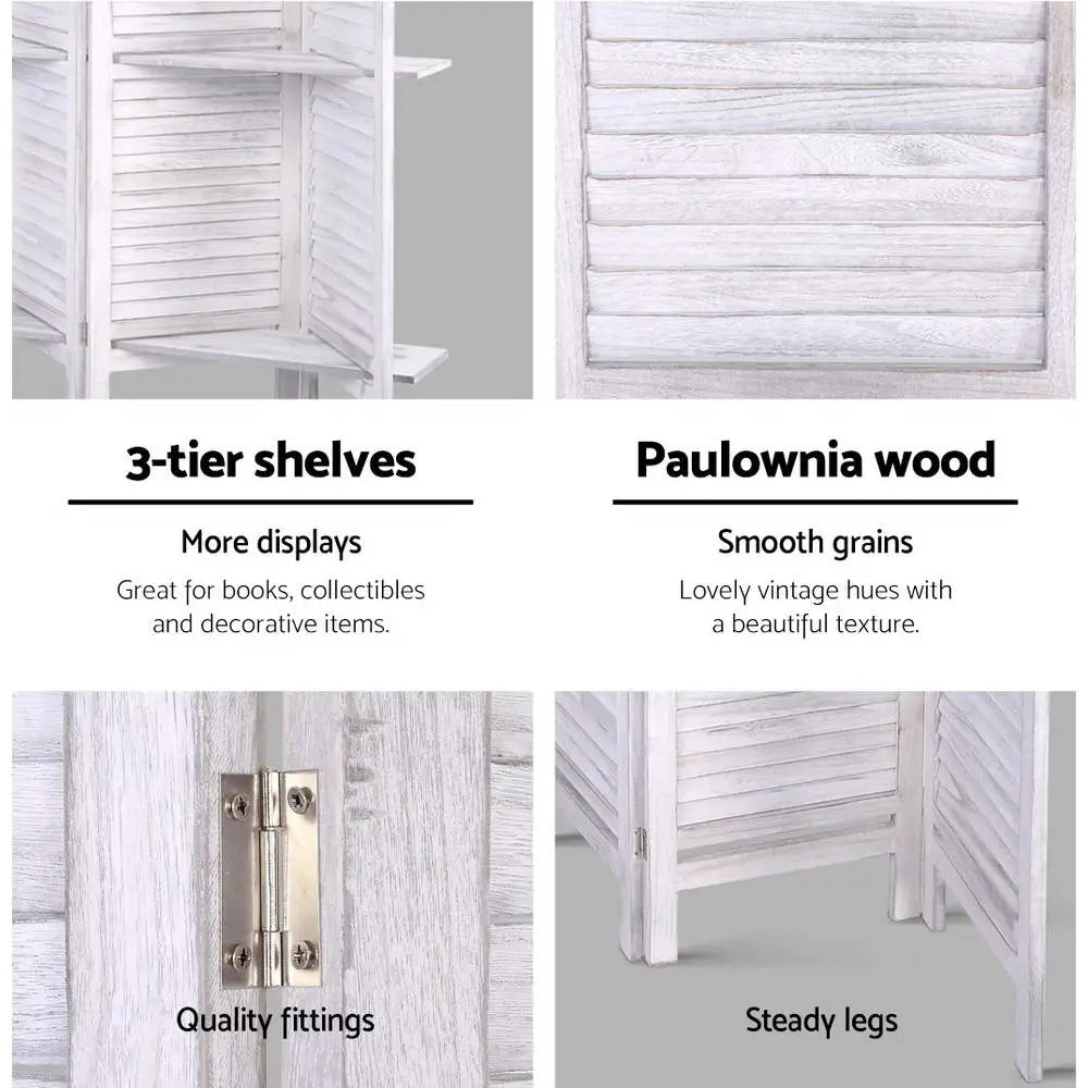 Artiss 8 Panel Room Divider Screen 326x170cm Shelf White - Furniture > Living Room