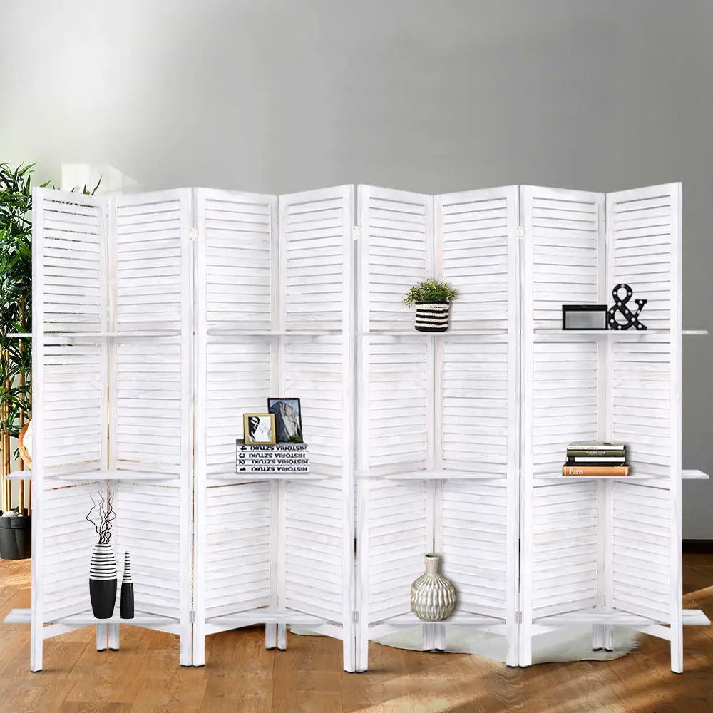 Artiss 8 Panel Room Divider Screen 326x170cm Shelf White - Furniture > Living Room
