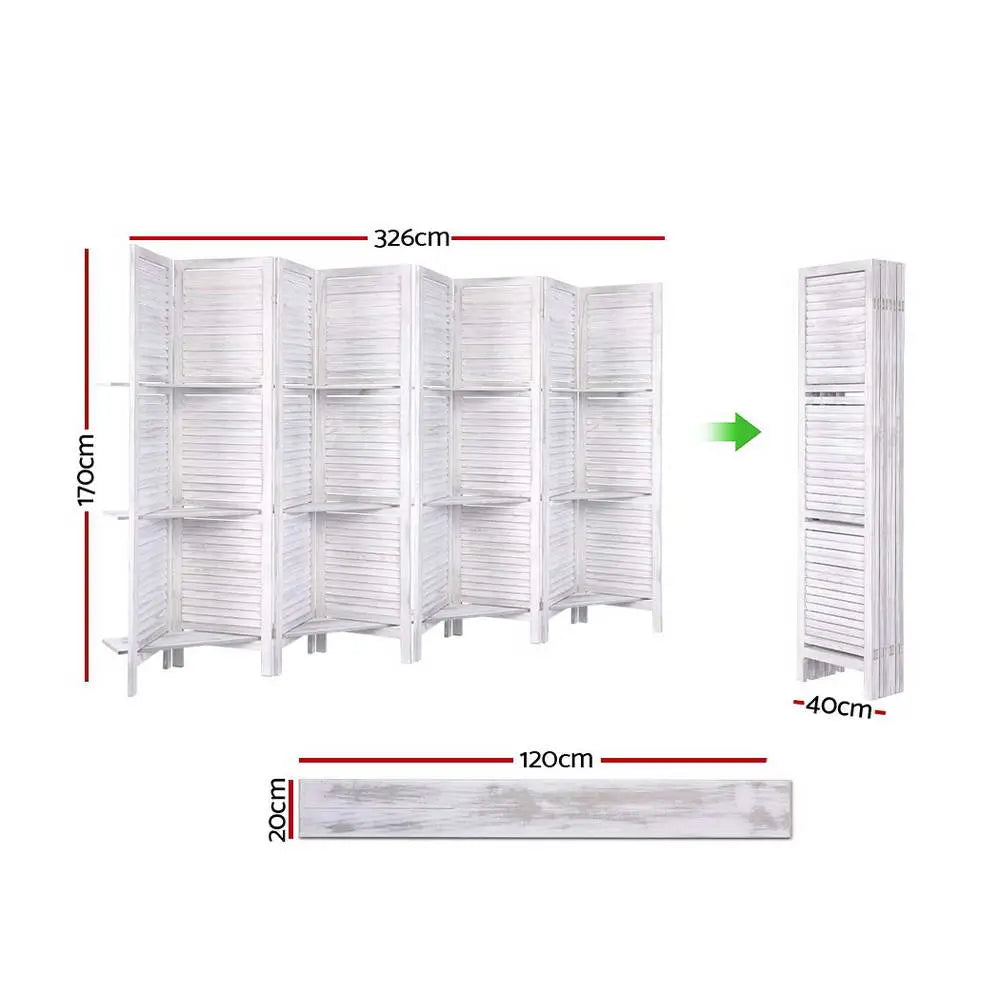 Artiss 8 Panel Room Divider Screen 326x170cm Shelf White - Furniture > Living Room
