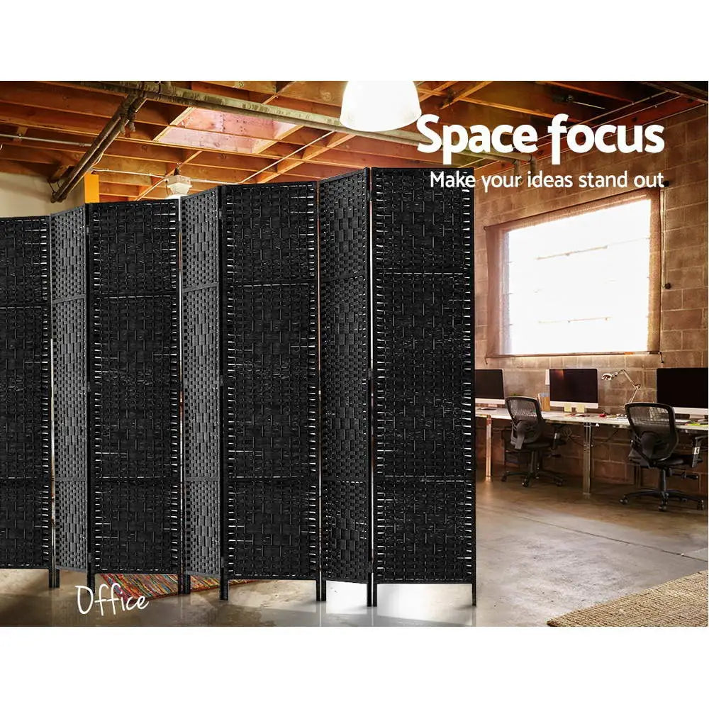 Artiss 8 Panel Room Divider Screen 326x170cm Woven Black - Furniture > Living Room