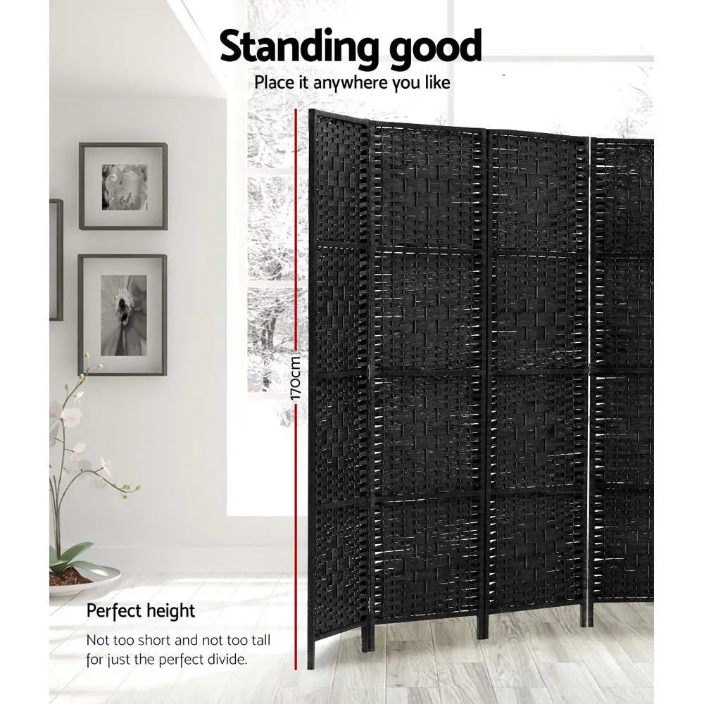 Artiss 8 Panel Room Divider Screen 326x170cm Woven Black - Furniture > Living Room