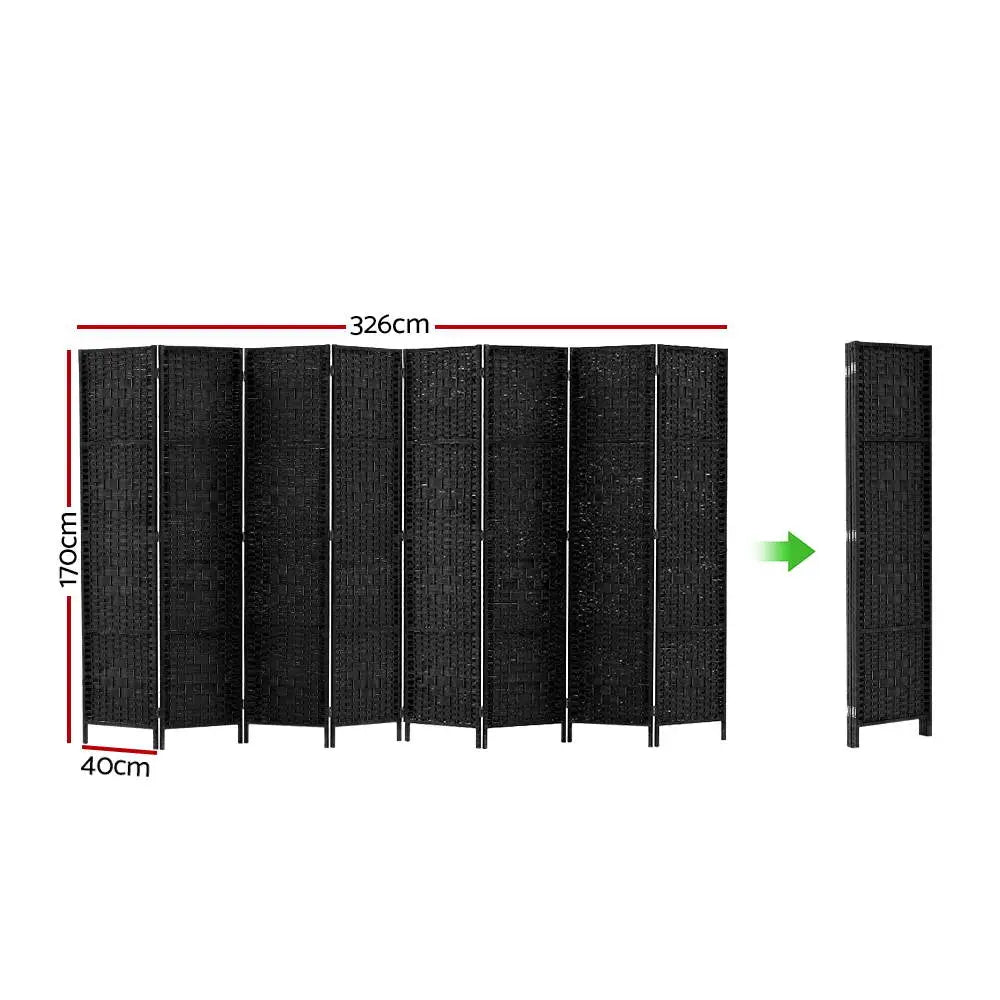 Artiss 8 Panel Room Divider Screen 326x170cm Woven Black - Furniture > Living Room