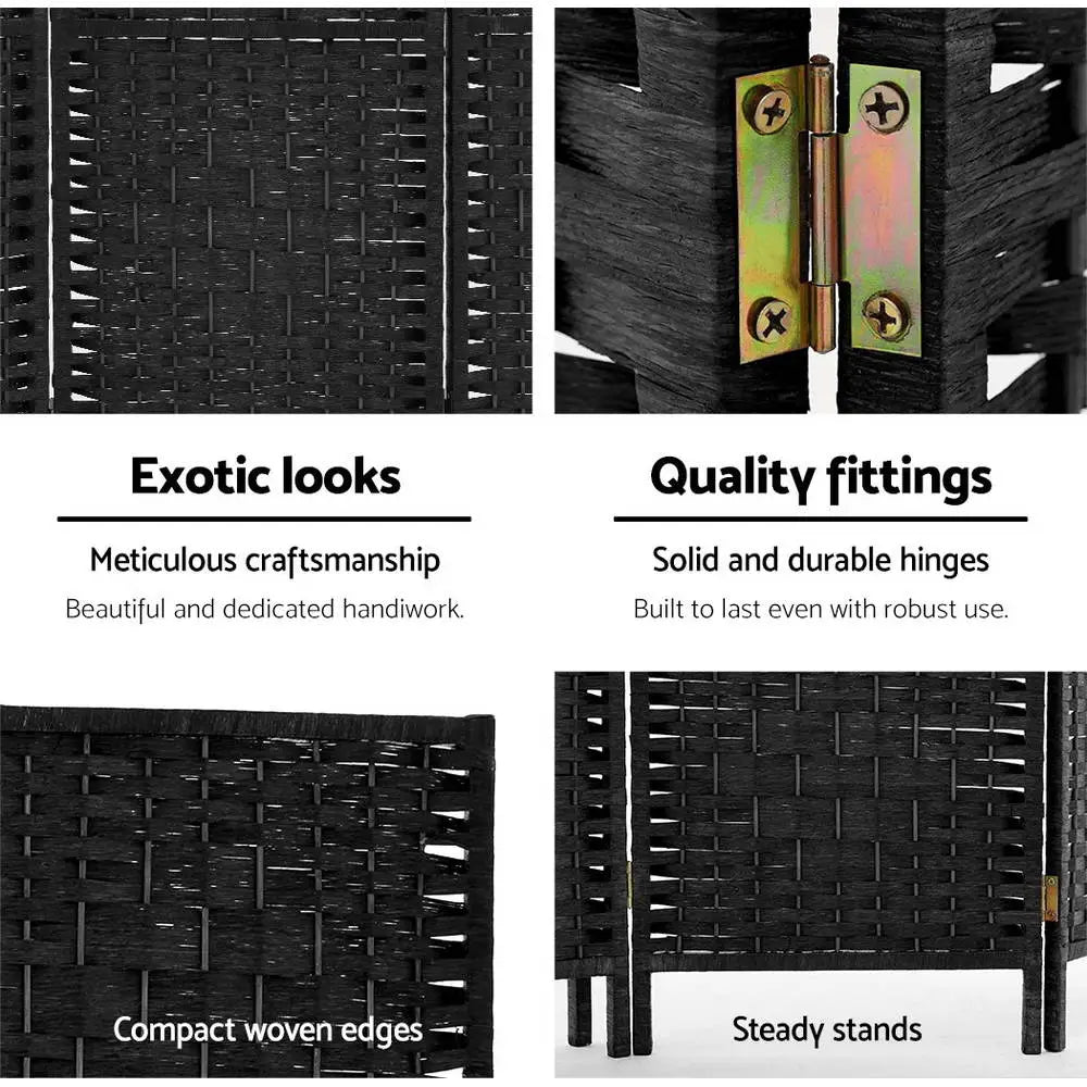 Artiss 8 Panel Room Divider Screen 326x170cm Woven Black - Furniture > Living Room