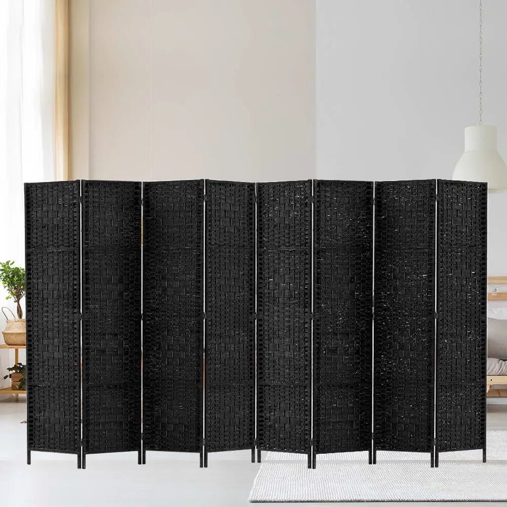 Artiss 8 Panel Room Divider Screen 326x170cm Woven Black - Furniture > Living Room