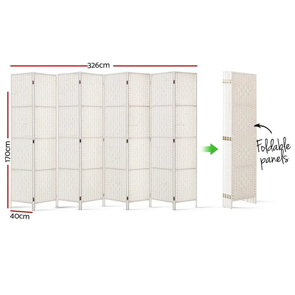 Artiss 8 Panel Room Divider Screen 326x170cm Woven White - Furniture > Living Room