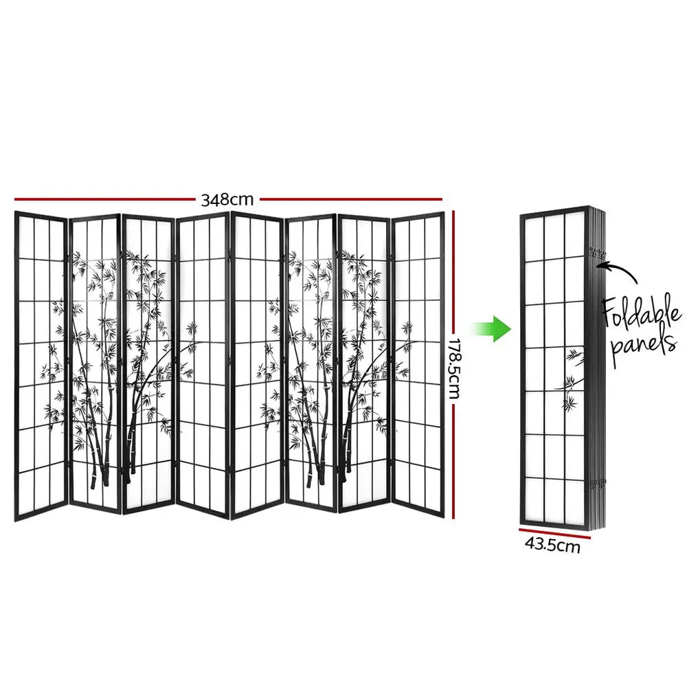 Artiss 8 Panel Room Divider Screen 348x179cm Bamboo Black White - Furniture > Living Room