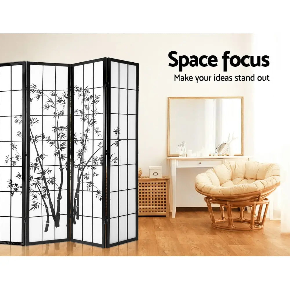 Artiss 8 Panel Room Divider Screen 348x179cm Bamboo Black White - Furniture > Living Room