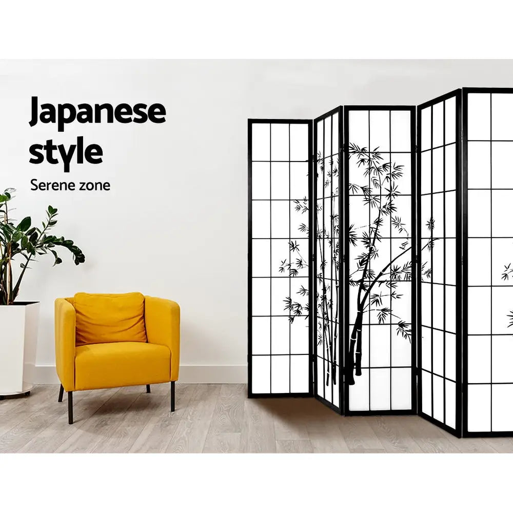 Artiss 8 Panel Room Divider Screen 348x179cm Bamboo Black White - Furniture > Living Room