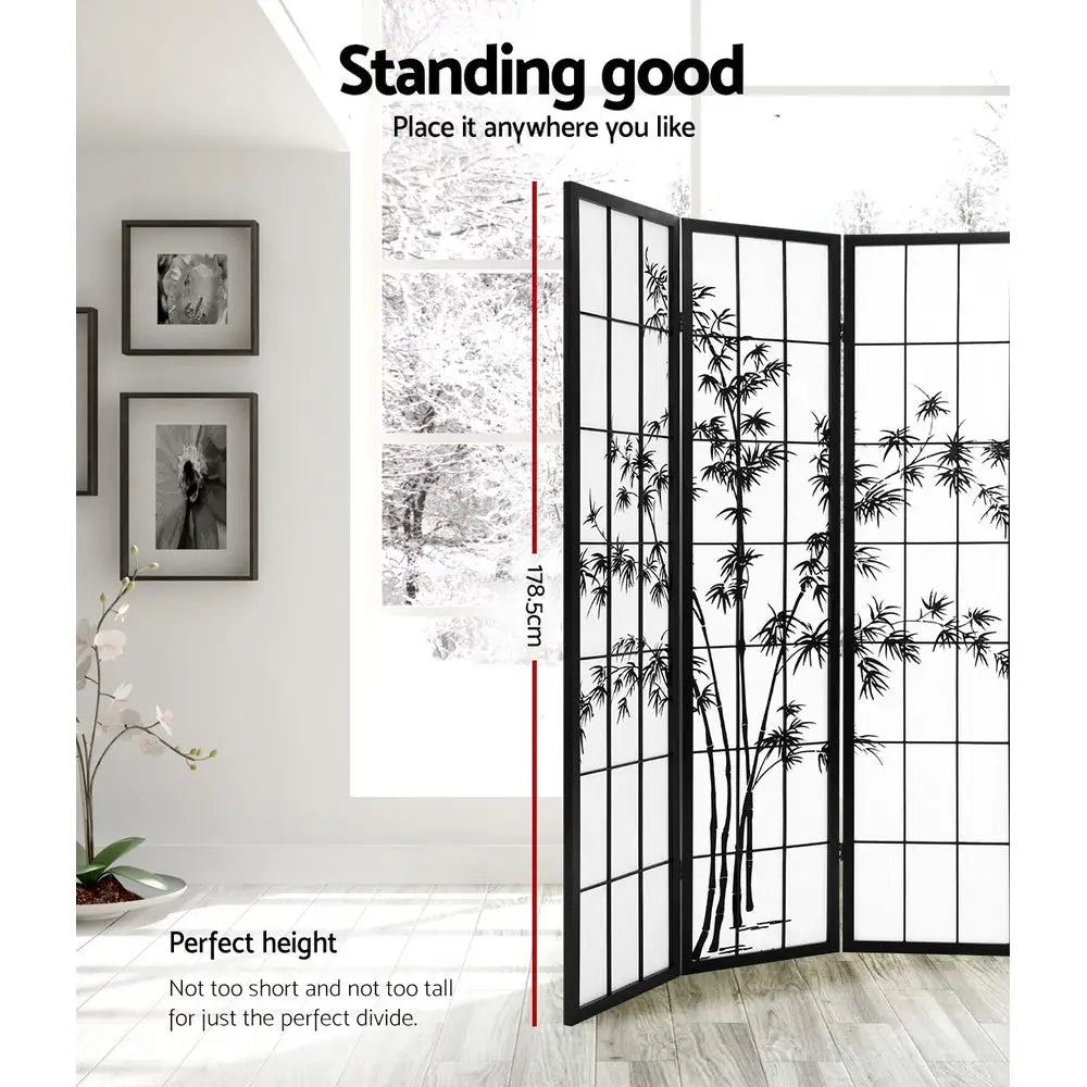 Artiss 8 Panel Room Divider Screen 348x179cm Bamboo Black White - Furniture > Living Room