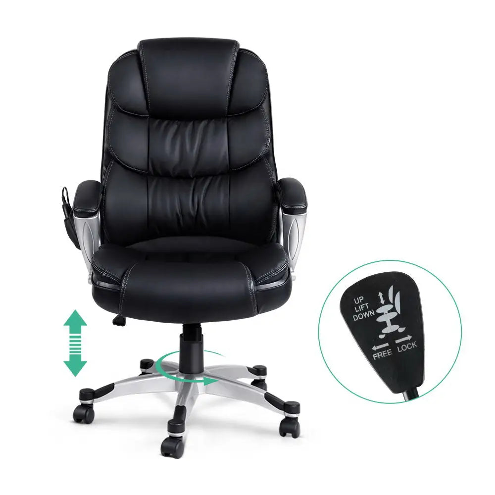 Artiss 8 Point Massage Office Chair Heated Seat PU Black - Furniture > Office