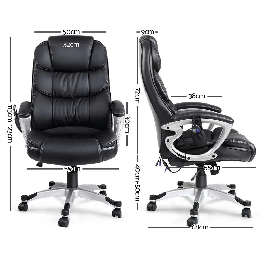 Artiss 8 Point Massage Office Chair Heated Seat PU Black - Furniture > Office