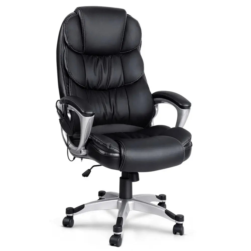 Artiss 8 Point Massage Office Chair Heated Seat PU Black - Furniture > Office
