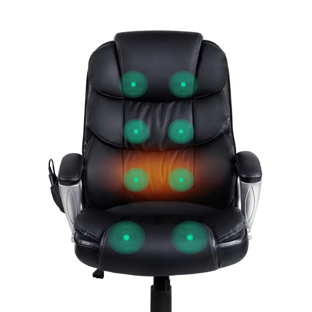 Artiss 8 Point Massage Office Chair Heated Seat PU Black - Furniture > Office