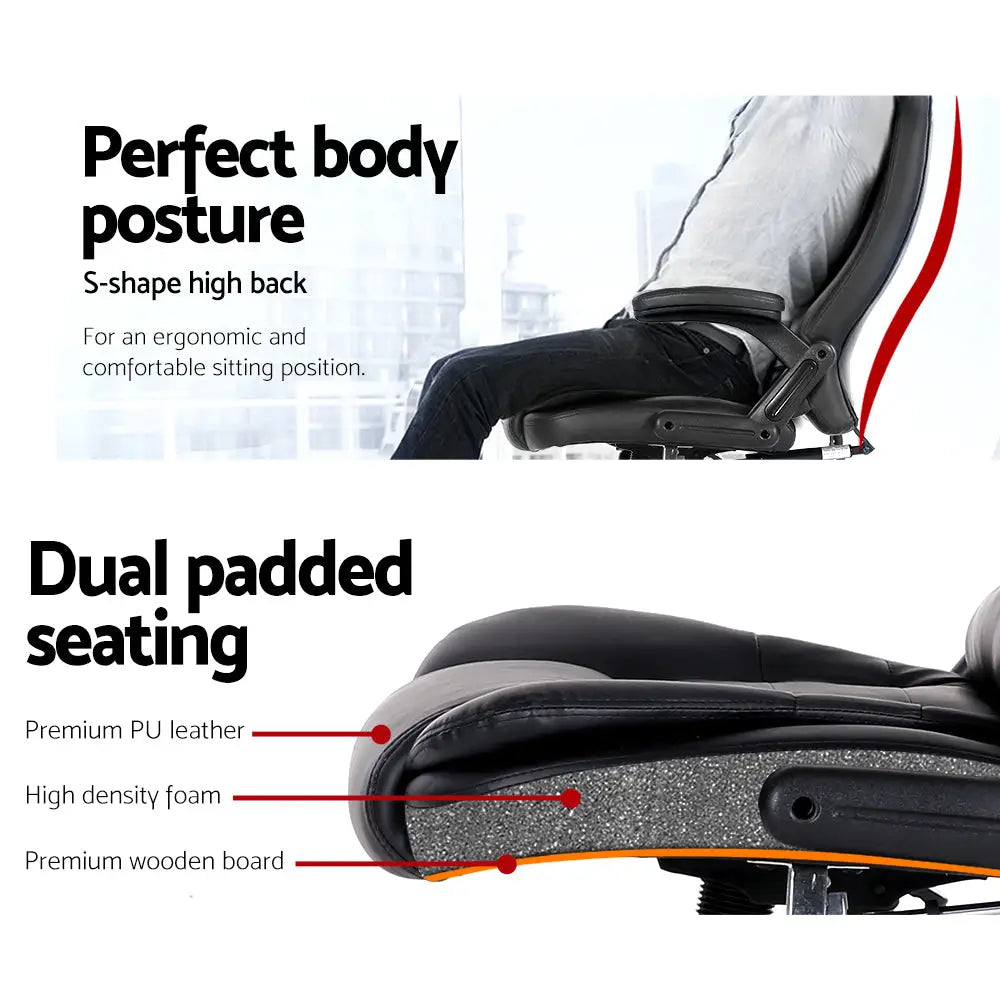 Artiss 8 Point Massage Office Chair Heated Seat Recliner PU Black - Furniture > Office