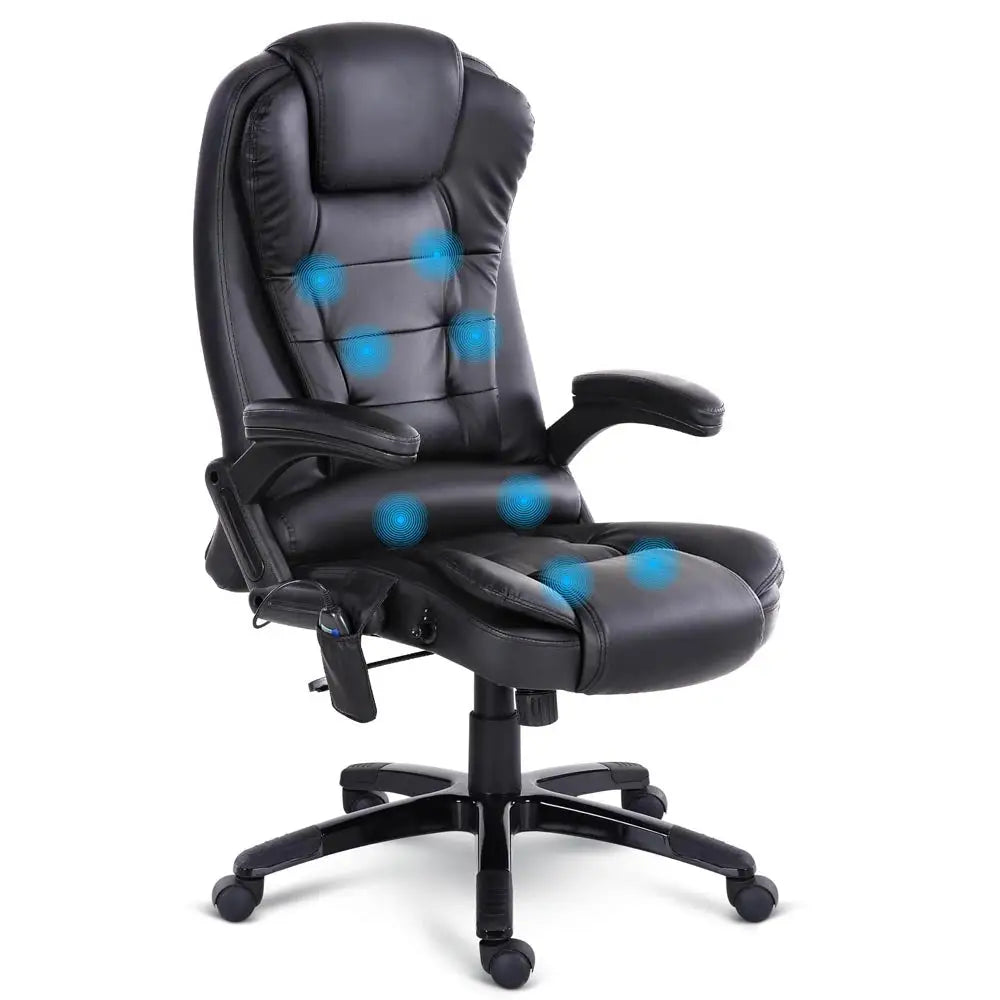 Artiss 8 Point Massage Office Chair Heated Seat Recliner PU Black - Furniture > Office