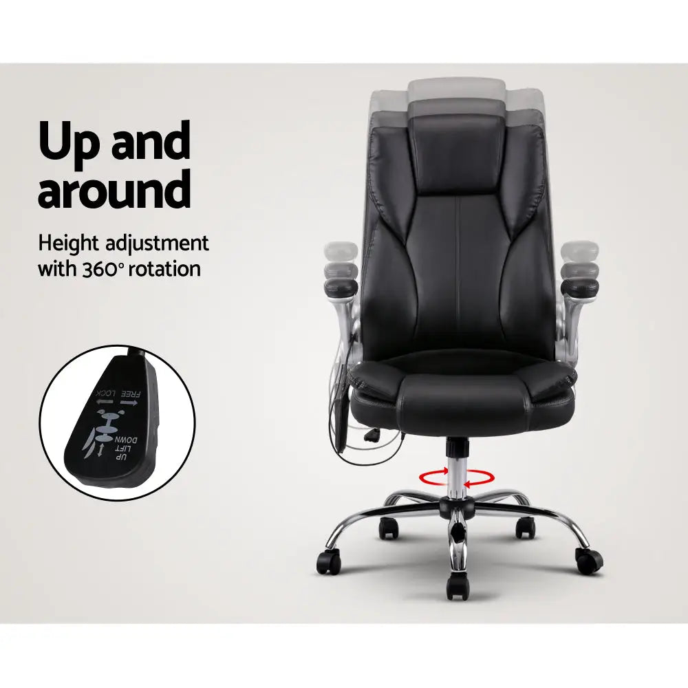 Artiss 8 Point Massage Office Chair PU Leather Black - Furniture > Office